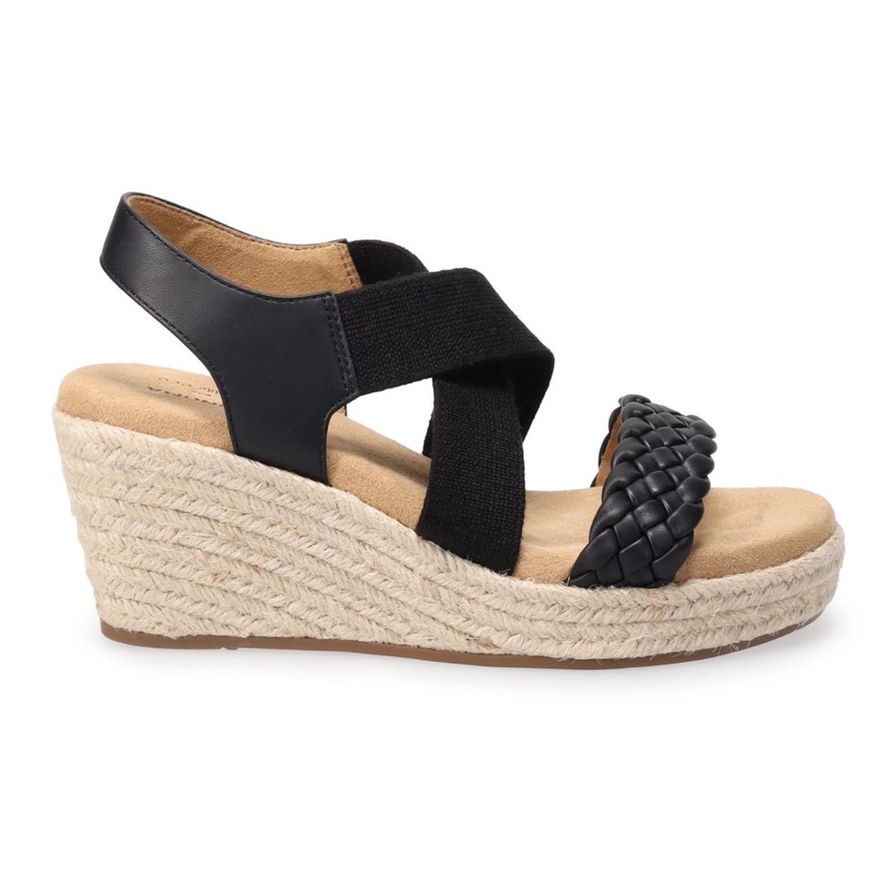 🆕 Women’s Sonoma Ortholite Eco Black Braided Espadrille Wedge Sandals - Picture 2 of 16
